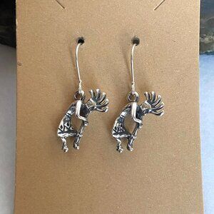 Sterling Silver 925 Southwest Style Kokopelli Hopi Dancer Dangle Drop Earrings